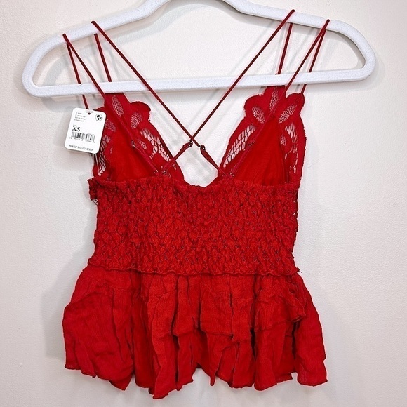 NWT Free People Women’s Adella Lace Ruffled Cami Top Cherry Red Size XSmall - Picture 3 of 15